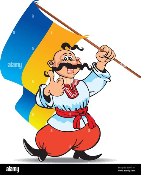 Ukrainian Cossack In Ethnic Dress With The Flag Of Ukraine Stock Vector