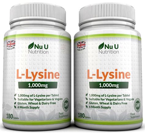 L Lysine 1000mg 180 Tablets 2 Bottles High Strength Cold Sores Amino