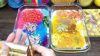 Rainbow Vs Gold Mixing Random Into Glossy Slime Satisfying Slime