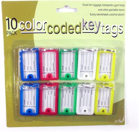 10 Pc Color Coded Key Tags Keychain Split Rings Labels Color Plastic Key Id Home