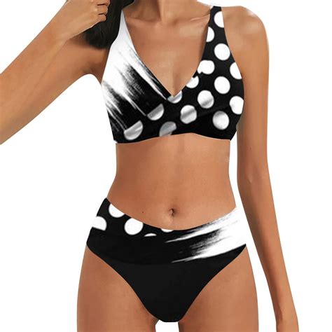 Youmylove Women Sexy High Waist Printed V Neck Color Block Beach Bikini