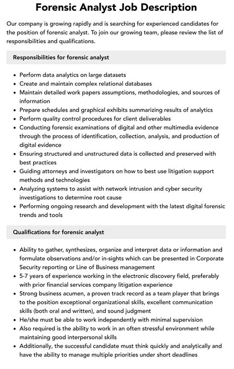 Forensic Analyst Job Description Velvet Jobs