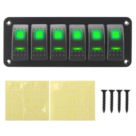 Vert Panneau de commutation à bascule 12 24V 6 gangs LED