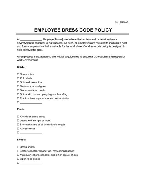 Free Employee Dress Code Policy Pdf And Word Legal Templates