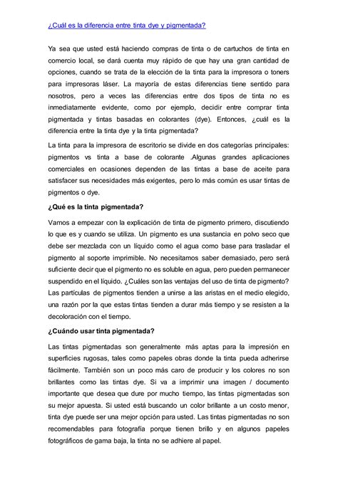 Diferencia Entre Tinta Dye Y Pigmentada PDF