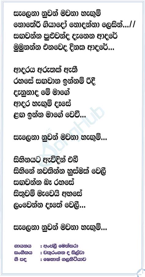 Salena Nuwan Song Sinhala Lyrics