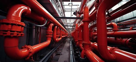 Premium Ai Image A Row Of Red Pipes In A Room With A White Ceiling