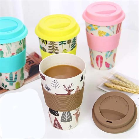 Ml Eco Friendly Bamboo Fiber Coffee Mug Travel Mug With Lid Portable