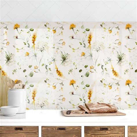 Rev Tement Cuisine Motif De Fleurs Des Champs Aquarelle Sur Beige