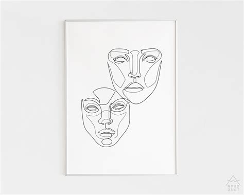 One Line Faces PRINTABLE Illustration Female And Male Face | Etsy