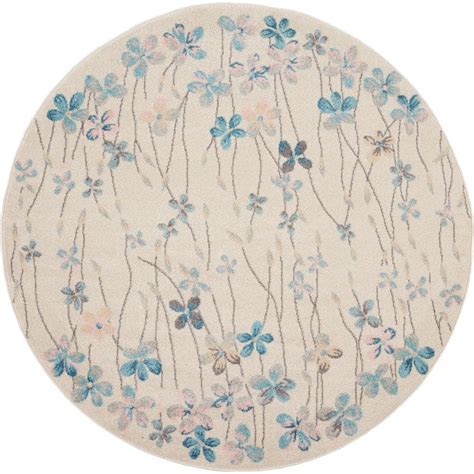 Nourison Tranquil Ivory 5 Ft X 5 Ft Floral Modern Round Area Rug