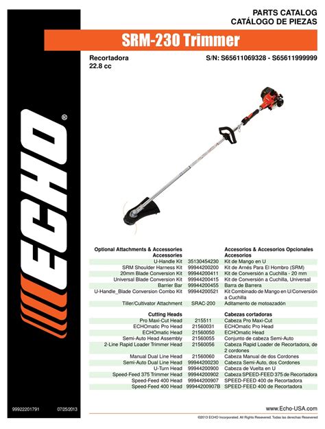 ECHO SRM-230 PARTS CATALOG Pdf Download | ManualsLib