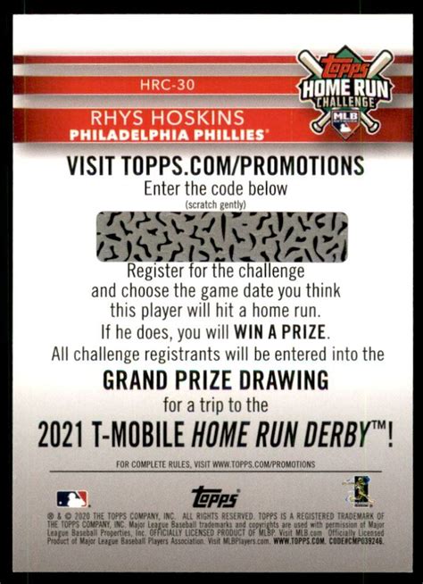 Topps Home Run Challenge Code Cards Series Hrc Rhys Hoskins