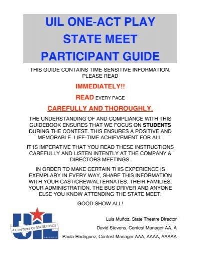 Uil One Act Play State Meet Participant Guide University