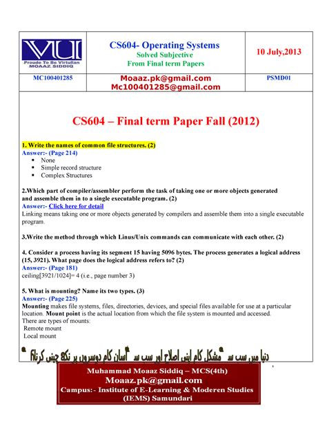 Cs604 Final Term Subjectives Solved With References By Moaaz CS604