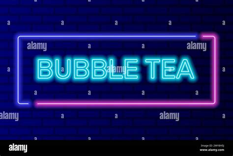 Neon Sign Bubble Tea In Speech Bubble Frame On Brick Wall Background