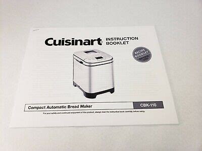 MANUAL BOOK PRINTOUT Cuisinart Bread Machine Model CBK 110 EBay