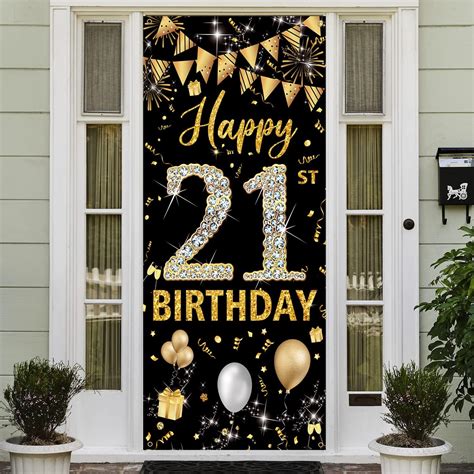 Buy 21st Birthday Decorations Door Banner Black Gold Happy 21st Birthday Decorations For Her