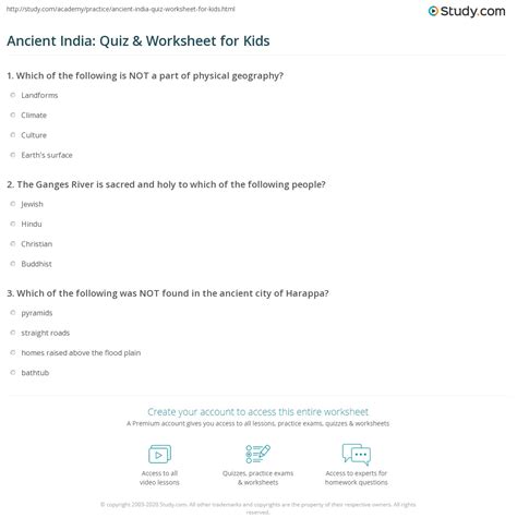 Ancient India: Quiz & Worksheet for Kids | Study.com