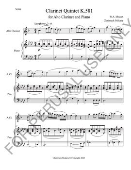 Alto Clarinet And Piano From Mozart S Clarinet Quintet K 581 Larghetto