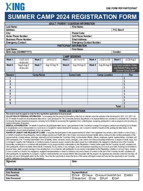 Fillable Online Summer Camp 2024 Registration Form Fax Email Print