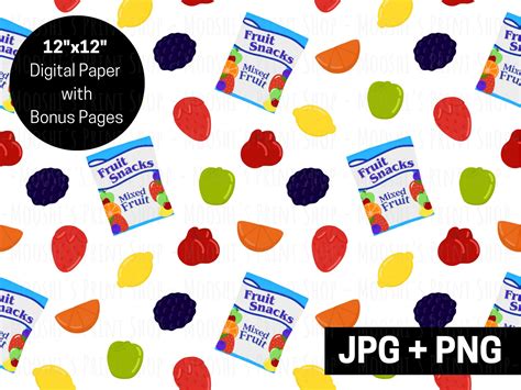 Gummy Fruit Snacks Digital Paper, Strawberry Cherry Apple Orange Treat ...