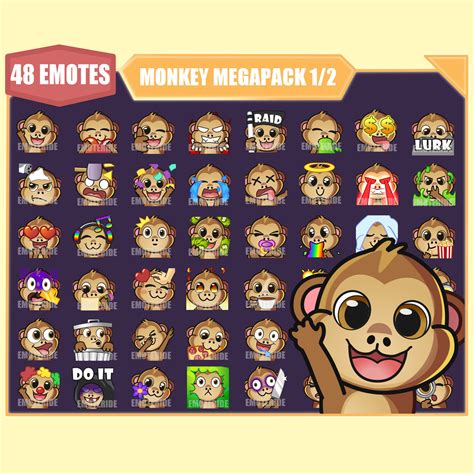 MONKEY Emote Bundle for Twitch Youtube Emotes Discord Emotes Streamer Emotes Sub Emotes 48 Emote ...