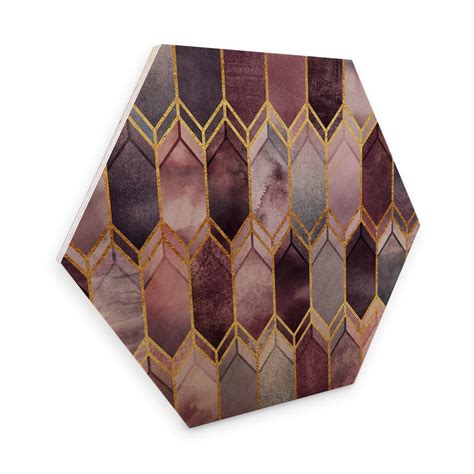 Hexagon Holz Birke Furnier Fredriksson Glasmalerei Rosé und Gold