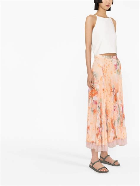 Twinset Floral Print Pleated Midi Skirt Orange Farfetch