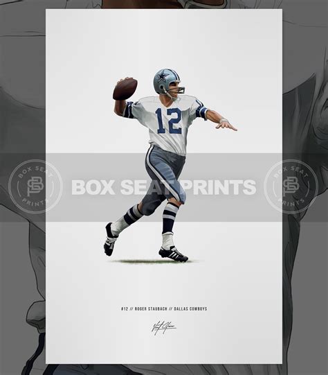 Roger Staubach Dallas Cowboys Football Illustrated Art Poster Etsy