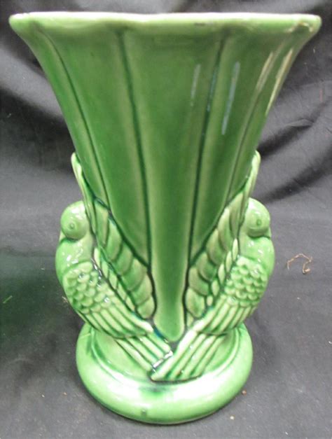 Sold Price Vintage Shawnee Green Pottery Vase With Double Fan Tailed