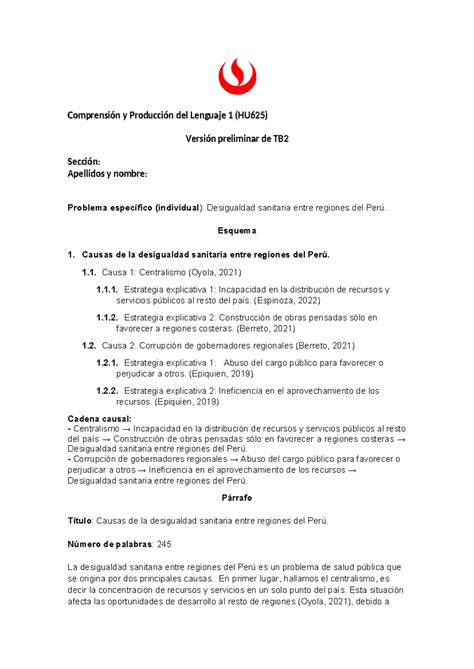 TB2 Trabajo Preliminar 2 Comprensión y Producción del Lenguaje 1