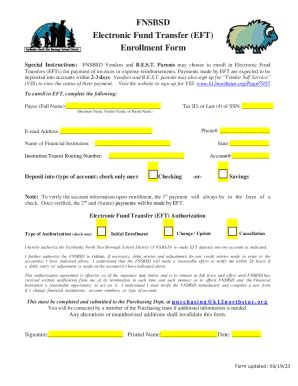 Fillable Online FNSBSD Electronic Fund Transfer EFT Enrollment Form