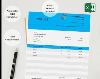 Clean Modern Excel Invoice Template Auto Calculate Total Instant