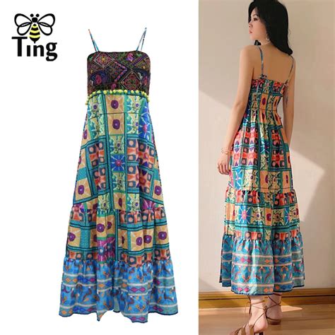 Tingfly Women Summer Bohemian Vintage Floral Print Geo Exotic Loose