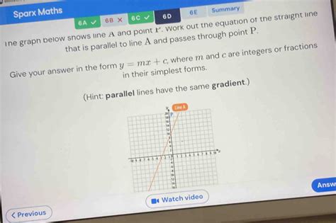 Solved Sparx Maths A B C D E Summary The Graph Below Shows Line