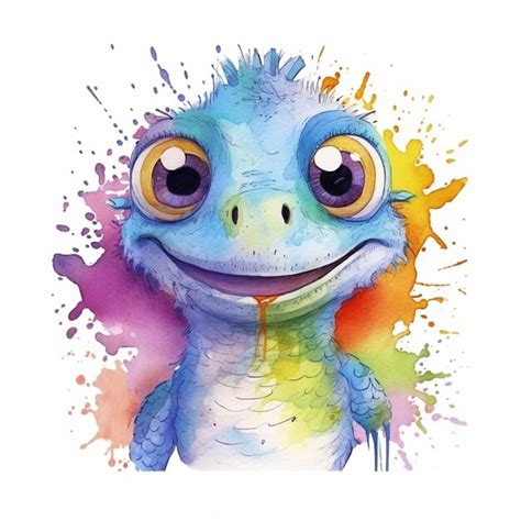 Uma Pintura Em Aquarela De Um Lagarto Azul Olhos Amarelos E Uma