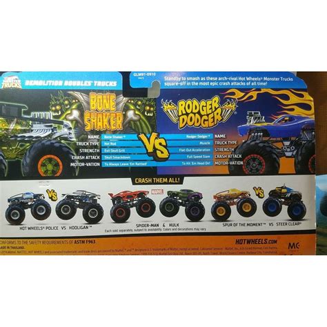 Mattel Hot Wheels Monster trucks demoliční duo Bone Shaker VS Rodger