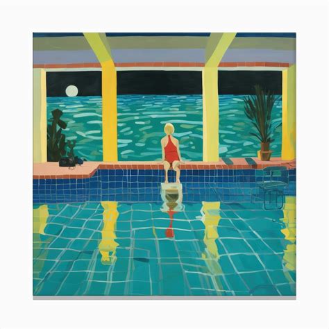 In Style of David Hockney. Swimming Pool at Night Series Canvas Print ...