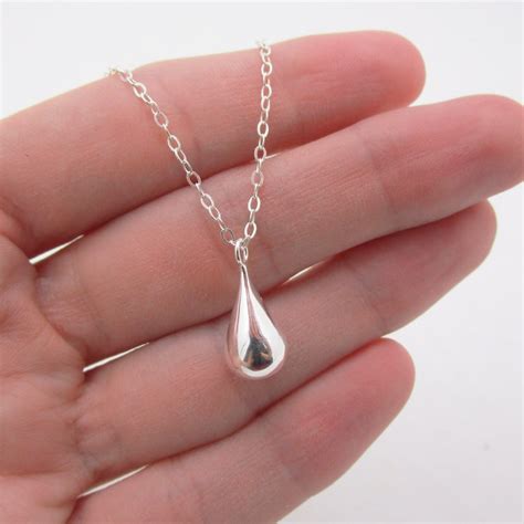 Sterling Silver Teardrop Necklace 3d Tear Drop Necklace Etsy