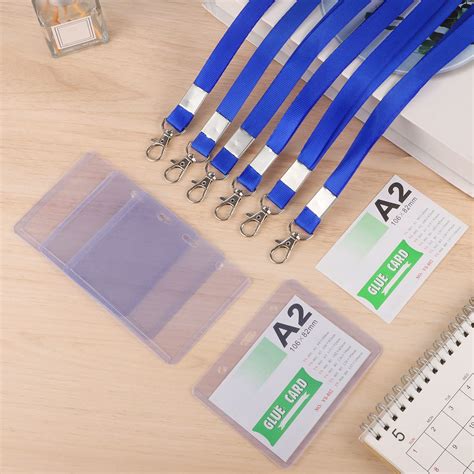 40 Packs Blue Lanyards For Neck With Card Holder Plastic Horizontal Name Tags Badge Id Card