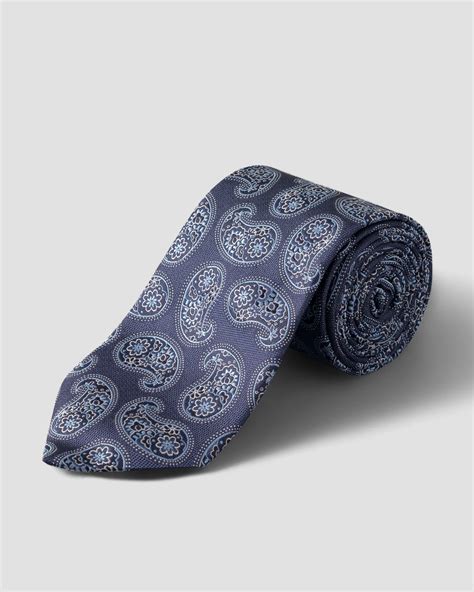 Navy Paisley Print Silk Tie Eton