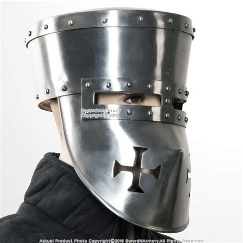 Functional 16G Steel Crusader Knights Templar Helmet Great Helm WMA SCA LARP