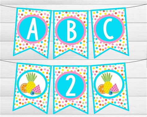 Printable Tutti Frutti Banner With Full Alphabet Happy Birthday