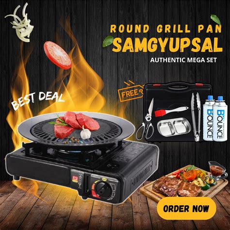 Eazy Shop L On Sale Korean Samgyupsal Authentic Mega Set L Korean Bbq L Round Grill Pan With