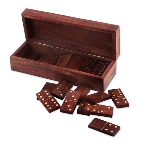 UNICEF Market Handcrafted Wood Domino Set With Brass Inlay From India