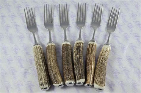 Six Genuine Stag Antler Handle Steak Forks Boxed Made In Etsy