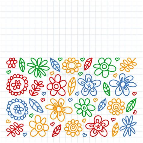 Ensemble De Vecteur D Ic Nes De Dessin De Fleurs D Enfant Dans Le Style