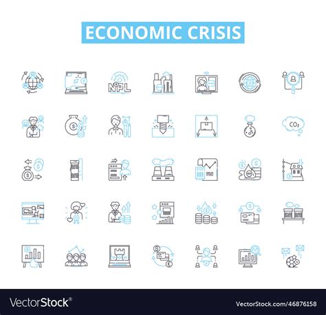 Economic Crisis Linear Icons Set Recession Vector Image