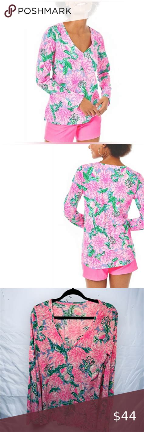 Lilly Pulitzer Etta Womens Large Top Floral Long Sleeve Pink Blossom